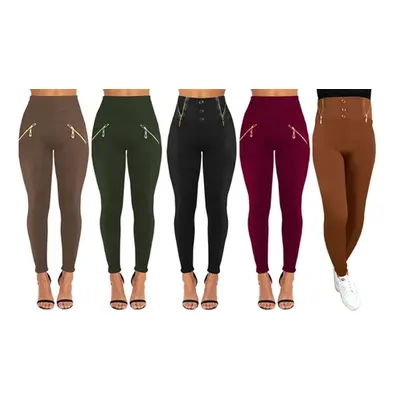 Fleece-Lined Thermal High-Waist Leggings ,Zip Detail,WINE ,L-XL