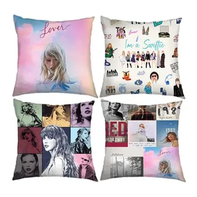 4 Piece Taylor Swift Themed Throw Pillow Cushion Covers, Style A