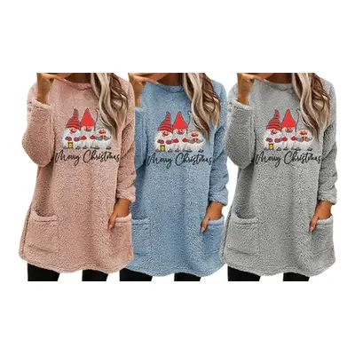 Womens Gnome Christmas Pullover Fleece, Grey,L