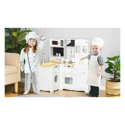 Kids Kitchen Playset with Sound and Light Effects, HOMCOM Kids Kitchen Playset White