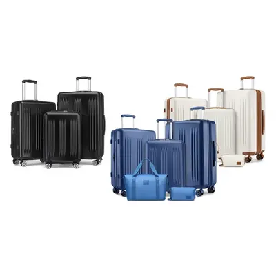 Five-Piece Striped Expandable ABS+PC 20 24 and 28 Suitcase with Travel Bag, Navy