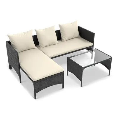 Three-Piece Outdoor PE Rattan-Effect Furniture Set, Black