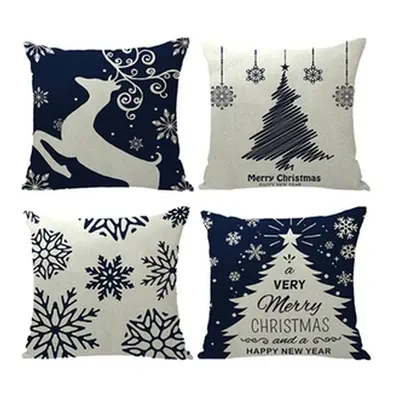 Set of Four Blue Christmas Cushion Covers