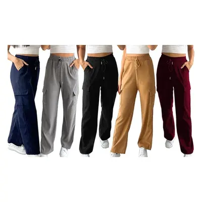 Women'sWide Leg Cargo Pocket Combat Trousers, Wine - S-M