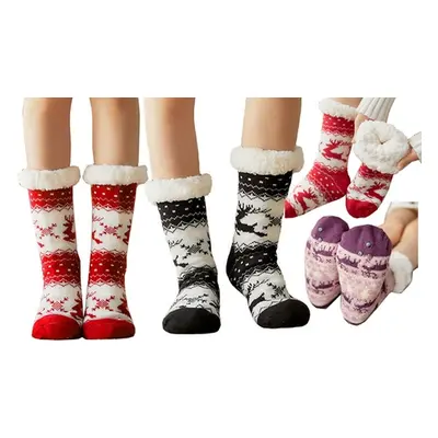 Festive Warm Sherpa Fur Slipper Socks, CHRISTMAS TREES ,CORAL