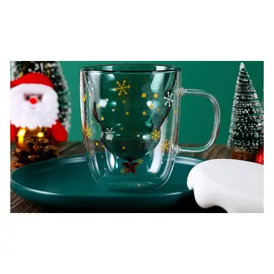 Double Wall Christmas Tree Travel Mug Glass with lid