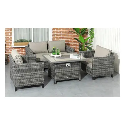 Outsunny 5-Piece Rattan-Effect Furniture Set with Gas Fire Pit Table