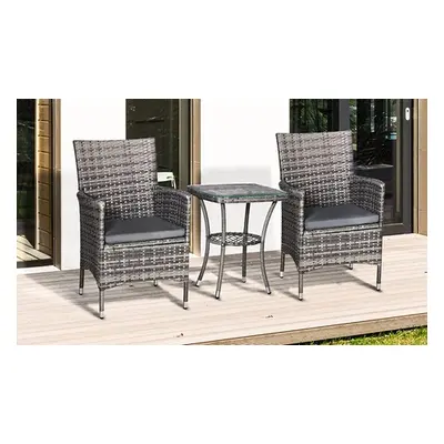 Outsunny Outdoor Rattan-Effect Bistro Set with Cushions