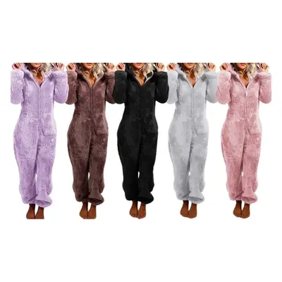 Women'sFleece Plush Jumpsuit One-Piece Pyjamas,Pink,UK12-XL