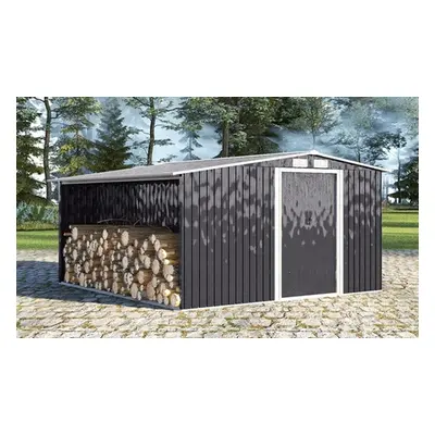 Garden Metal Storage Shed with Log Storage