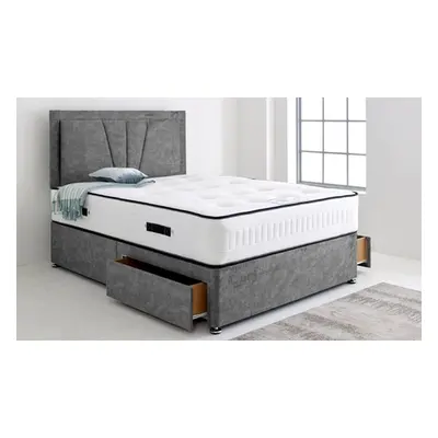 Valencia Divan Bed with Headboard, Charcoal Grey,2x Drawers Same Side and Headboard,4ft Small Do