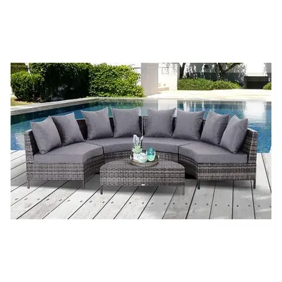 Outsunny Rattan-Effect Four Seaters Half-round Sofa and Table