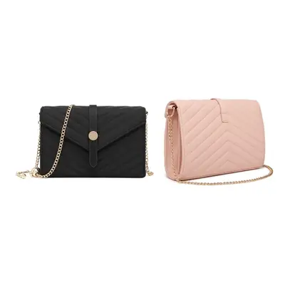 V-Stitched Flap Leather Chain Bag, Pink