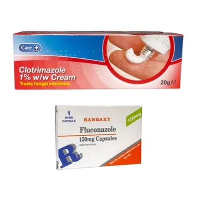 Thrush Relief Bundle Clotrimazole Cream and Fluconazole Tablets, Fluconazole 150mg and Clotrimaz