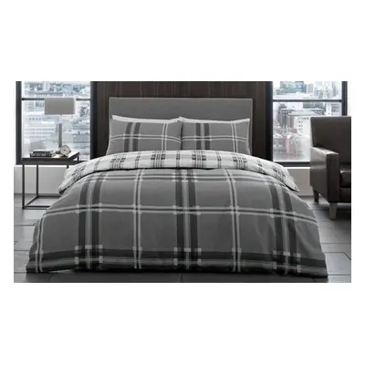 Bardsley Check Printed Duvet and Pillowcase Set,Grey,Single