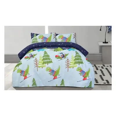 Super Soft and Reversible Dino Skiing Printed Duvet Set,Single