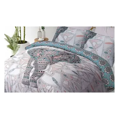 Elephant Mandala Design Reversible Duvet Set,Single,Teal