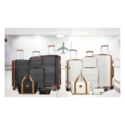 Six Piece Travel Luggage Set, Black and Brown