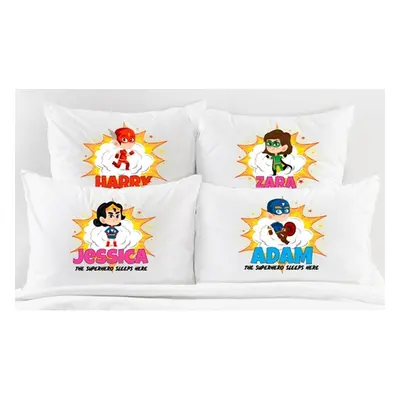 Two Kids Personalised Superhero Pillowcases; Shipping not Included