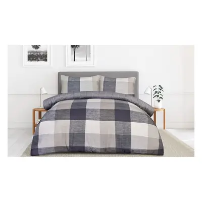 Super Soft Easy Care Block Check Reversible Duvet Cover Set,Double,Grey