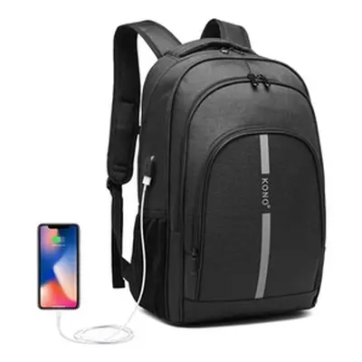 USB Charging Backpack, Reflective Stripe Backpack,Black