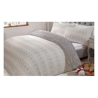 Fairisle Flannel Fleece Reversible Duvet Set, Double,Red