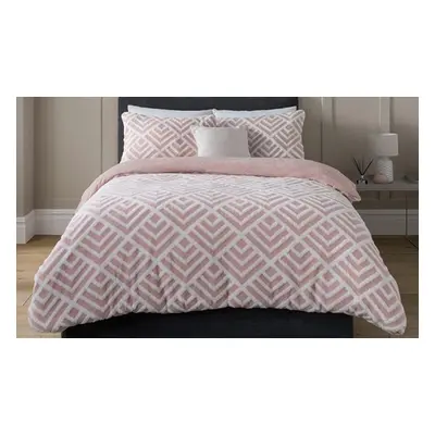 Smart Living Premium Geo Jacquard Fleece Duvet Set, King,Blush Pink