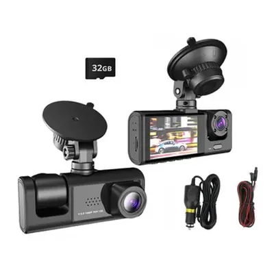 Front and Rear Inside 3 Channel Car Dash Cam with 32GB Card