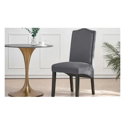 Set of Two Grey Velvet High Back Dining Chair