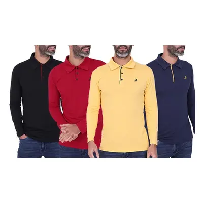 Blu Apparel Men'sLong Sleeve Joshua Polo Shirts, Navy and Mustard,Small