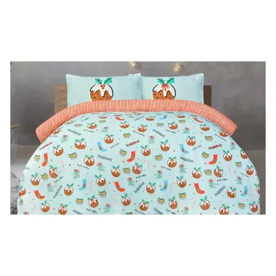 Reversible Festive Christmas Puddings Themed Duvet Set, Single Christmas Puddings Duvet Set