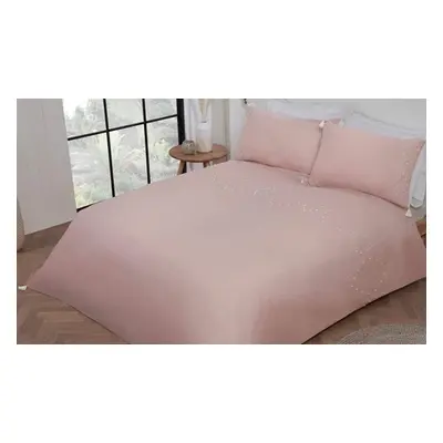 Boho Style Embroidered Tassels Duvet Set, King,Blush Pink