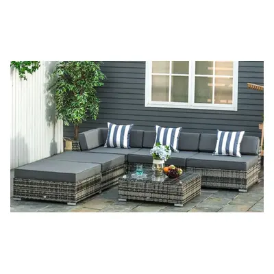 Outsunny Six-Piece Rattan-Effect Outdoor Furniture Set,Grey