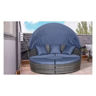 Outsunny Rattan-Effect Round Sofa Bed with Retractable Canopy