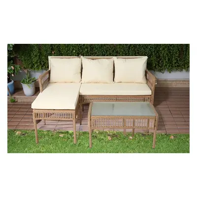 Three-Piece Neo Rattan Wicker Rope Corner Outdoor Furniture Set