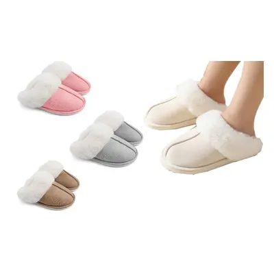 Women'sWinter Rubber Sole Plush Slippers, Beige,UK10-11