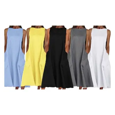 Women'sSleeveless Casual Long Dresses with Pockets, Blue,3XL