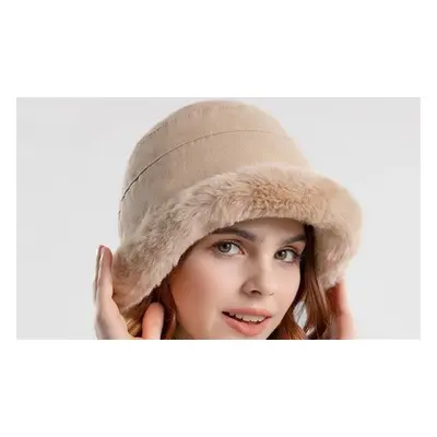 Women'sWinter Faux Fur Bucket Hat, Khaki