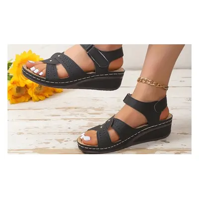 Women'sOpen Toe Ankle Strap Sandals, Black,3.5