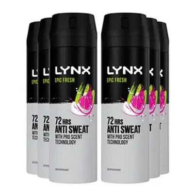 Six Pack of Lynx Anti-Perspirants 200ml, Epic Fresh