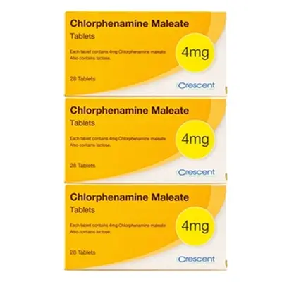 Pack of 84 168 or 336 Chlorphenamine Maleate 4 mg Tablets, 336 Tablets