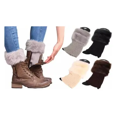 Faux Fur Knitted Boots Toppers, Coffee,1 pair