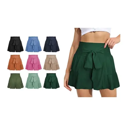 Self-Tie Knot Casual Shorts,Green,UK6-8(S)