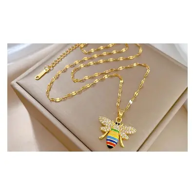 Gold Multi-Coloured Crystals and Bee Pendant Necklace