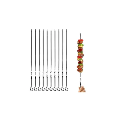 10-Piece Reusable Stainless Steel BBQ Skewers with Storage Bag, L