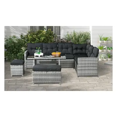 Outsunny Five-Piece Rattan-Effect Patio Furniture Set with Corner Sofa