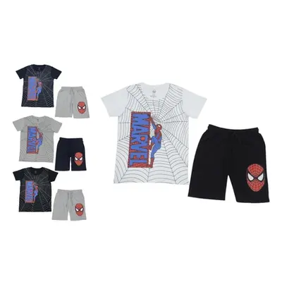 Boys T-Shirt Shorts Set Fun Marvel Spiderman Designs, White and Black,2 years