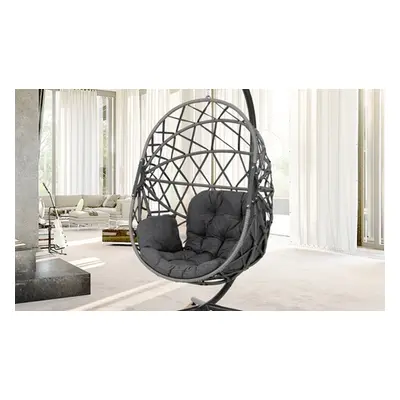 Black Outdoor Hanging Egg Chair with Cushion, Style C 195cm X Base Linear