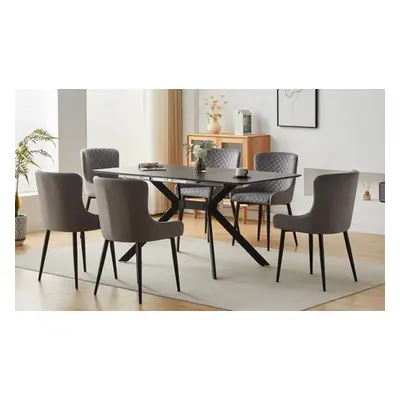 Piedmont Dining Set with a Marble Effect Extending Table Top and Six Chairs