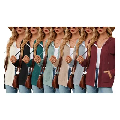 Women'sZip Front Hooded Cardigan with Front Pockets, Apricot,12-14